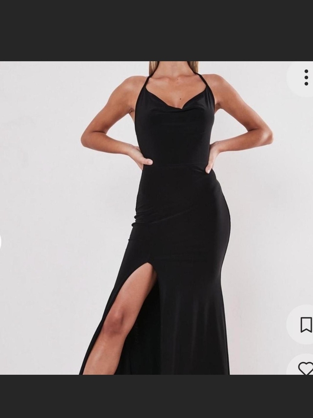 MISS GUIDED Black Cowl Neck Maxi Dress with Thigh Slit
